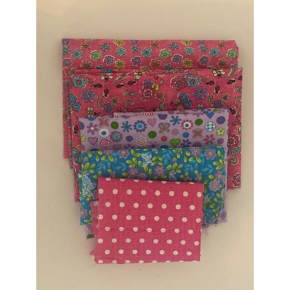 VTG Fabric  Pink Purple Blue Floral white Dot Quilting Sewing Cloth Art Crafts - Picture 2 of 16